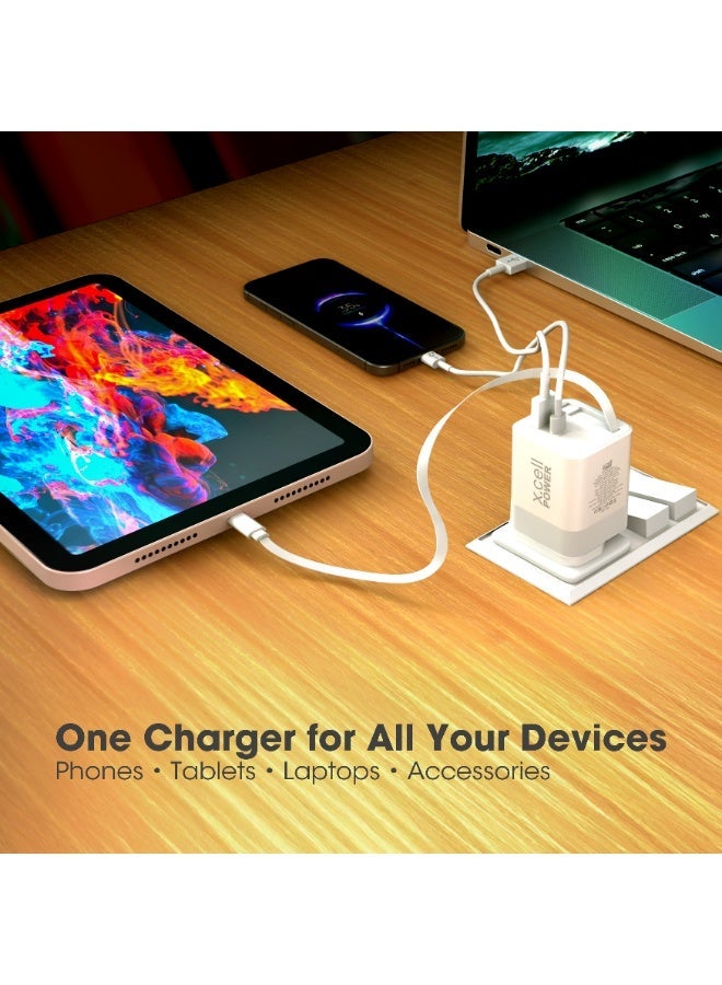Xcell 65W GaN II USB-C Fast Charger with 65cm Retractable Cable, 3-Port Fast Charging (2 USB-C PD + USB-A QC 3.0), PPS Support, Compact Wall Charger for iPhone 16/17, Samsung & USB-C Devices, White - Image 3